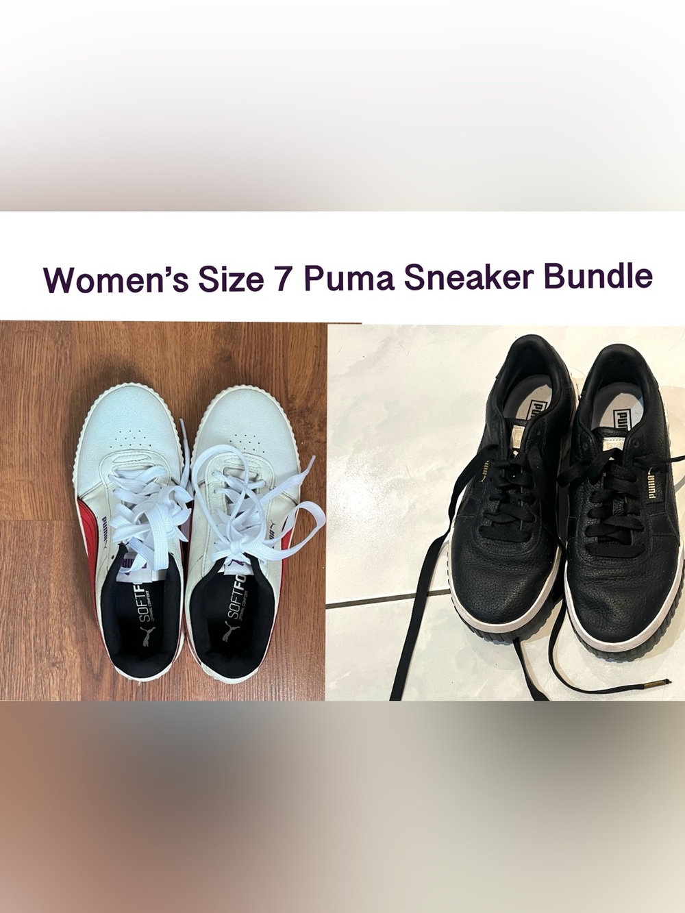 Puma Women's Size 7 White and Black Low-Top Sneakers Like to Get Bundle Offer